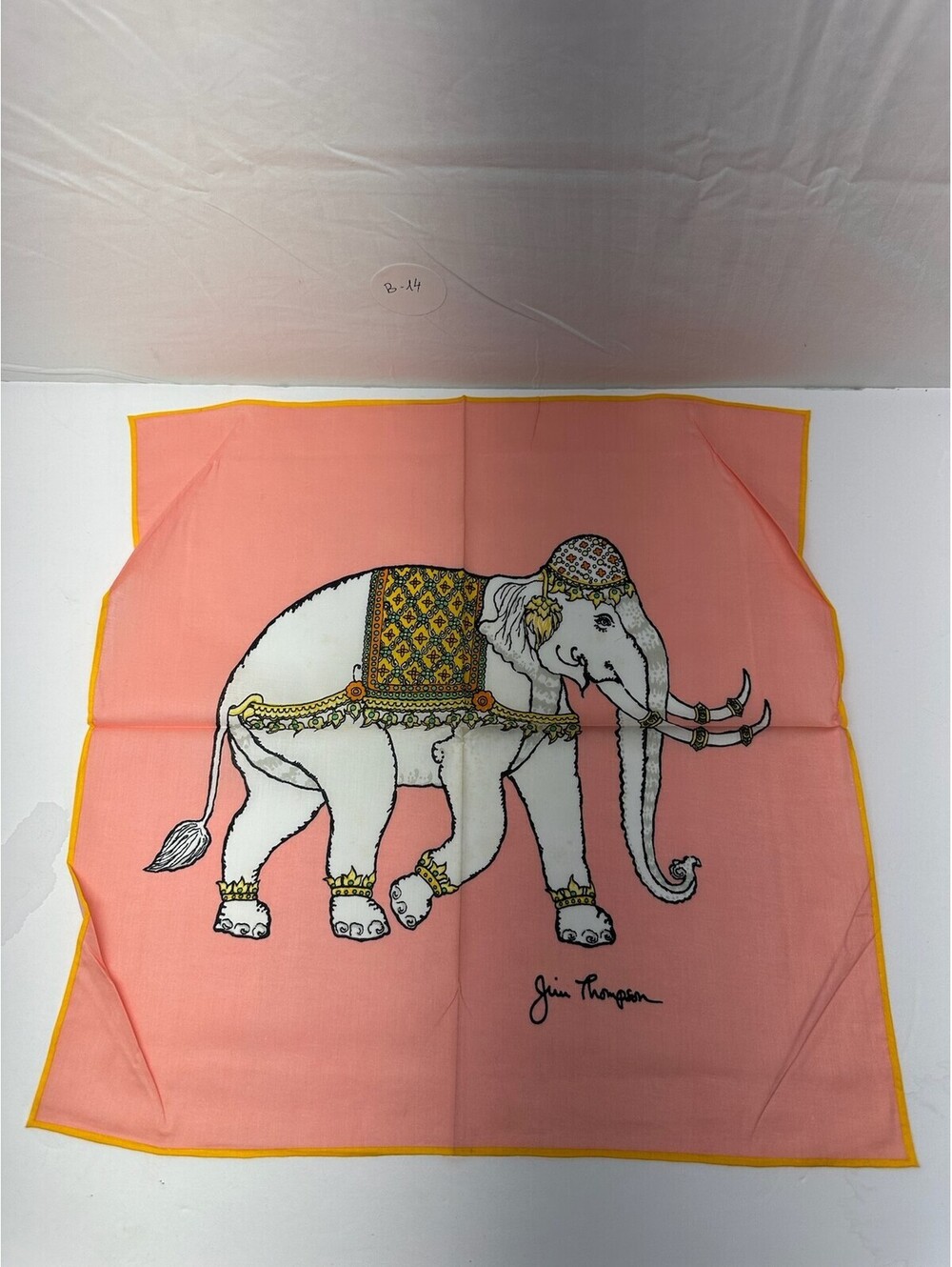 Vintage Jim Thompson Thai Silk Scarf Pink Elephant Print Hand Rolled Edges B-14